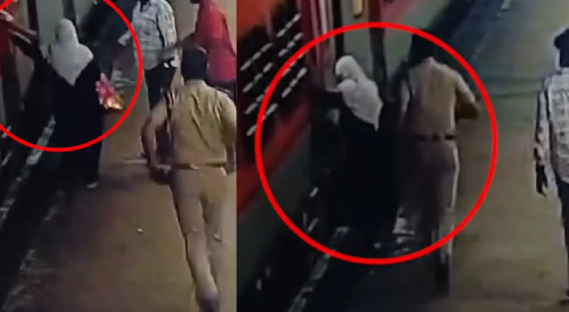 അപകടം മുൻകൂട്ടി മനസ്സിലാക്കി ഓടുന്ന ട്രെയിനില് കയറുന്നതിനിടെ കൈപ്പിടി വിട്ട് പ്ലാറ്റ്ഫോമിലേക്ക് വീണ സ്ത്രീക്ക് രക്ഷകനായി പൊലീസ്