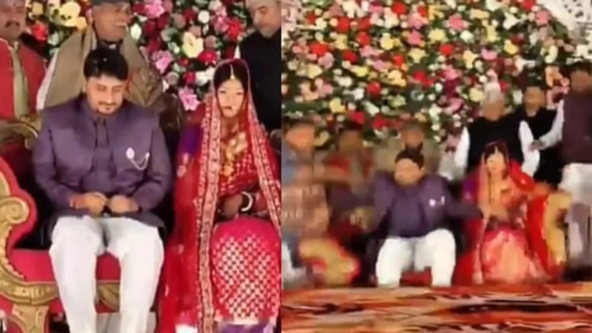 വധുവരന്മാരെ ആശീർവദിക്കാൻ കൂട്ടത്തോടെ നേതാക്കൾ വേദിയിൽ; സ്റ്റേജ് തകർന്ന് താഴെ വീണു