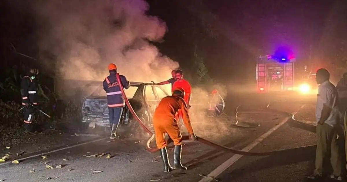 പമ്പ ചാലക്കയത്തിന് സമീപം ശബരിമല തീർഥാടകരുടെ കാറിന് തീപിടിച്ചു; ആളപായമില്ല